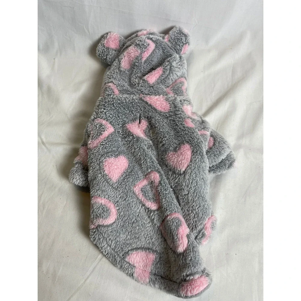 Wag and Wiggle Dog Hoodie Grey Pink Heart Sherpa Fleece Bear Ears Small RN64708‎